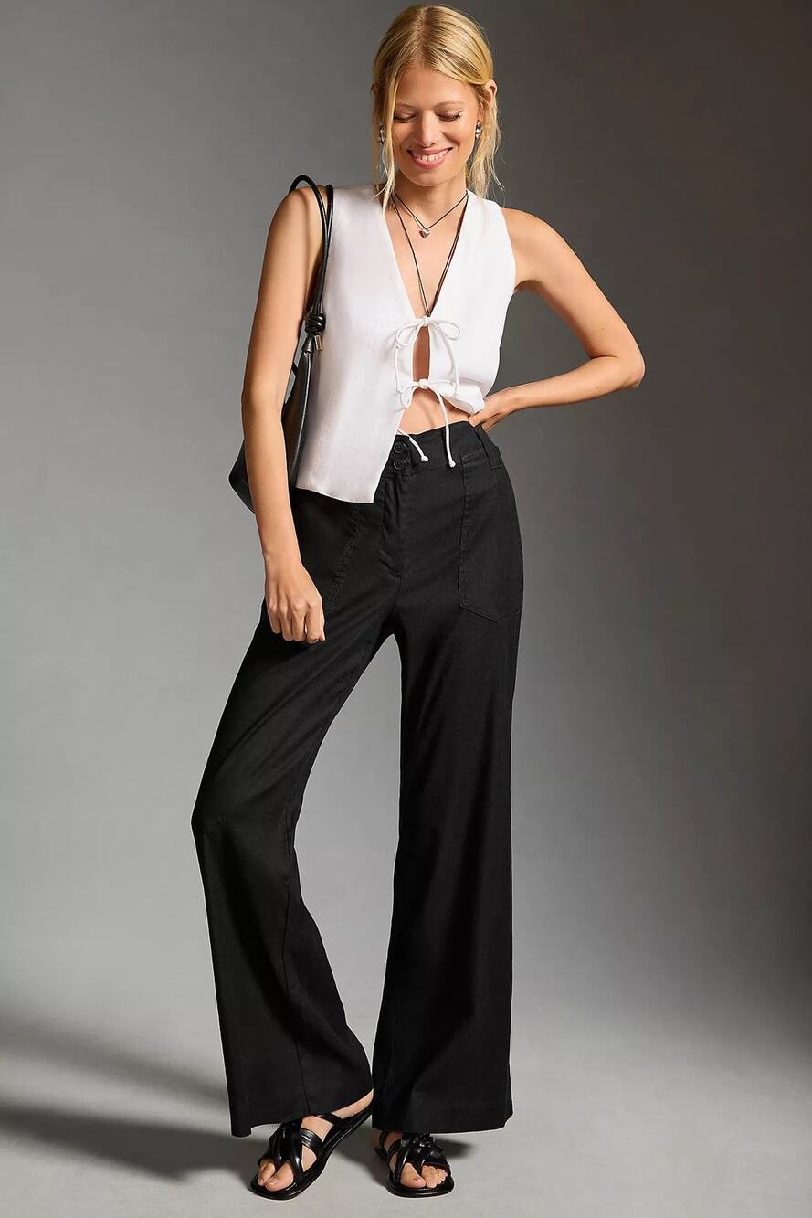 Anthropologie Maeve The Naomi Wide Leg Pants Black High Rise NWT Size 8